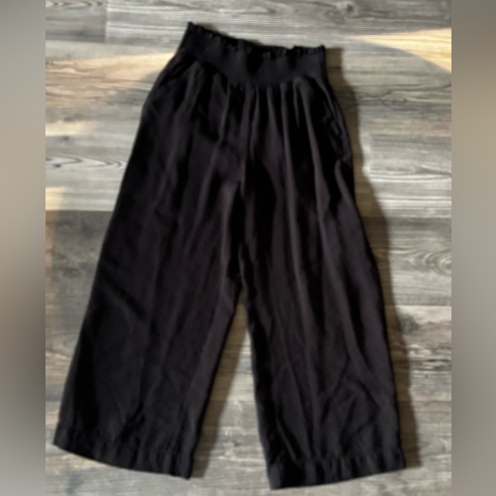 Women's S Vera Wang simply Vera paper bag waist wide leg cropped pants gaucho